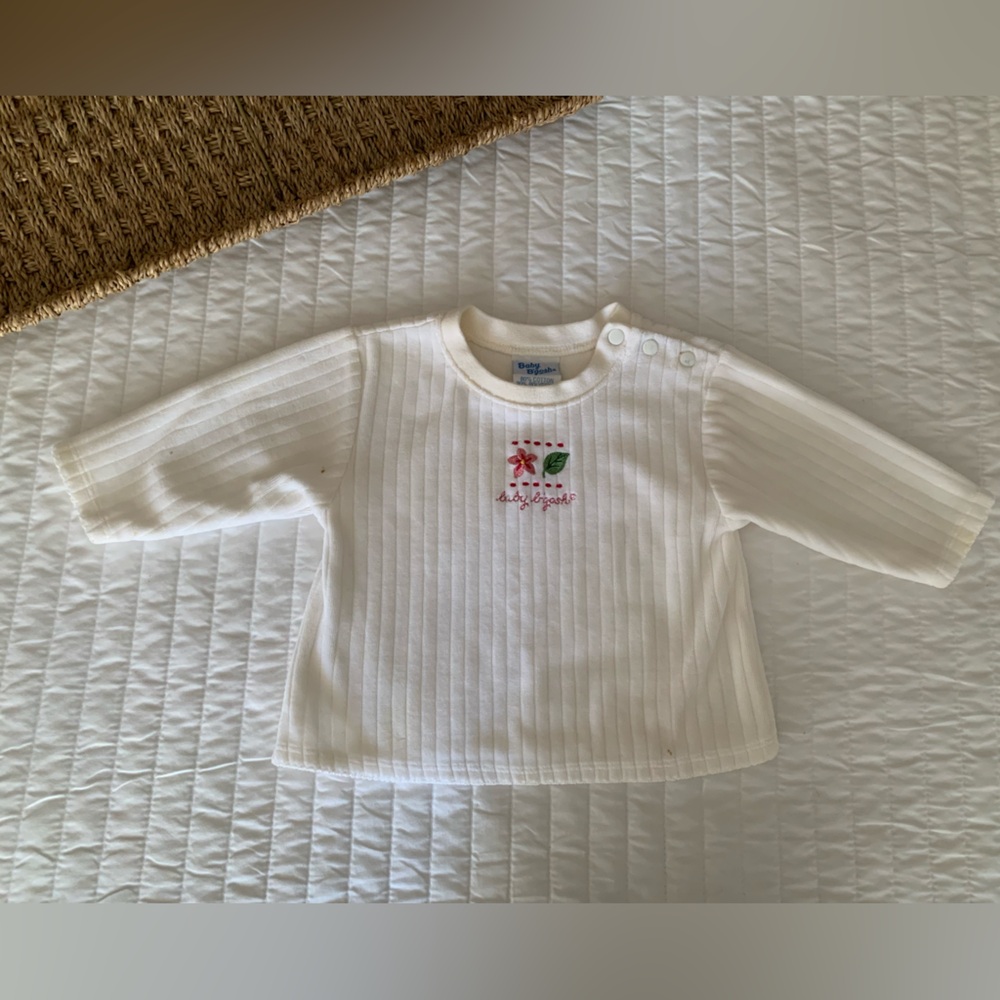 VTG Baby B'gosh Velour Shirt 90s Rib Embroidery Cream Red Green Girls 6 - 9 Mos